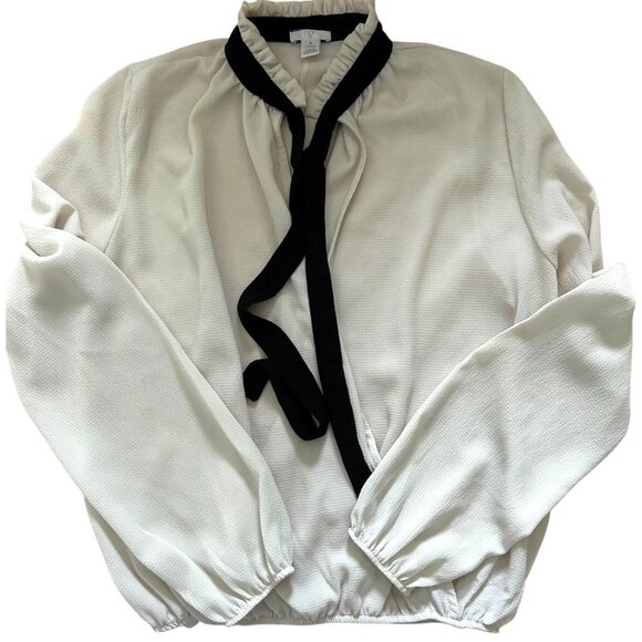 💞💞 LIKE NEW!! BP WOMENS TIE NECK IVORY LONG SLEEVE BLOUSE TOP XS - Picture 1 of 2